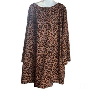 H&M Plus Brown Leopard Print Wide Sleeve Mini Dress XXL